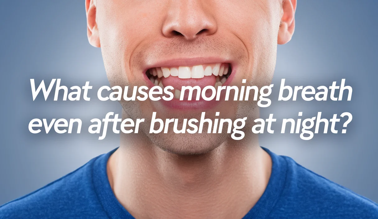 Man's smile with question about morning breath.